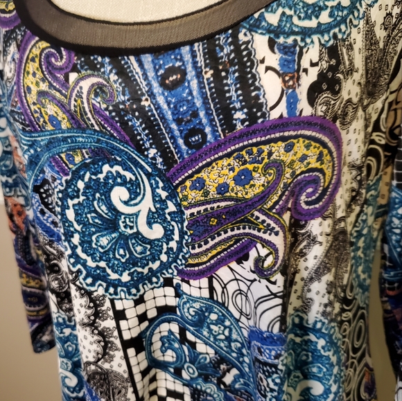 FROM THE HEART | Women's multi-color & pattern cascade-hem dress. Size medium. - Picture 3 of 6